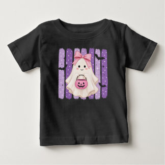 かわいい紫の幽霊のハロウィン子供Tシャツ ベビーTシャツ