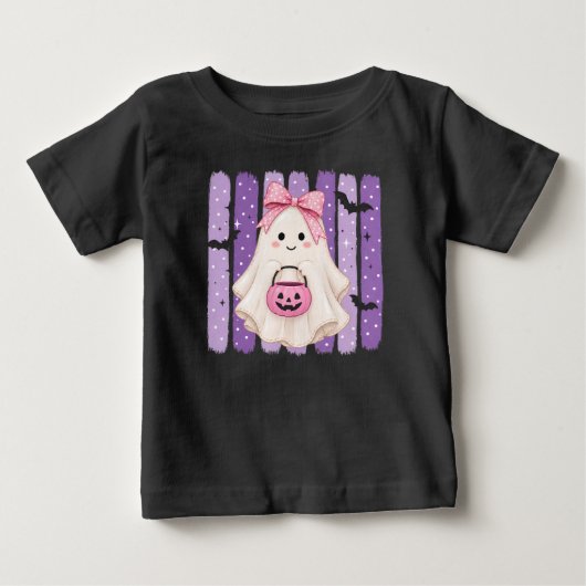 かわいい紫の幽霊のハロウィン子供Tシャツ ベビーTシャツ (正面)