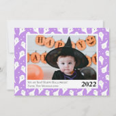 かわいい紫の幽霊ハロウィンフォトカード 案内状 (正面)