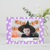 かわいい紫の幽霊ハロウィンフォトカード 案内状 (スタンド正面)