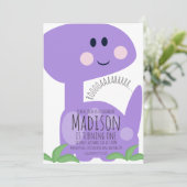 かわいい紫の恐竜の誕生日招待状 招待状 (スタンド正面)