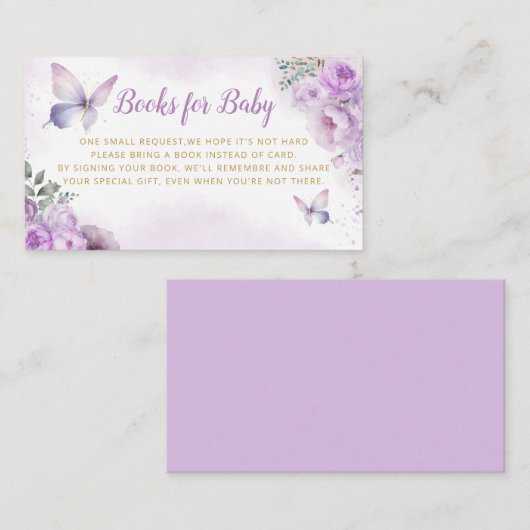 かわいい紫の本ベビー蝶の赤ちゃんシャワー エンクロージャーカード (正面/裏面)