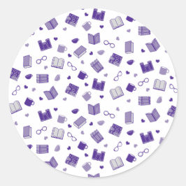 かわいい紫の本読と模様 ラウンドシール