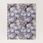 かわいい紫の桃の花柄 ジグソーパズル (縦)