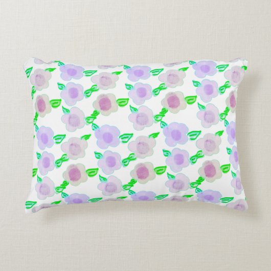 かわいい紫の水彩画フローラ アクセントクッション (正面)