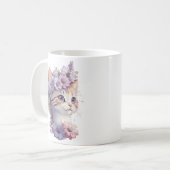 かわいい紫の水彩花の猫 - Flora コーヒーマグカップ (正面左)