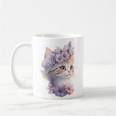 かわいい紫の水彩花の猫 - Flora コーヒーマグカップ (左)