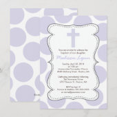 かわいい紫の水玉模様のクロス洗礼招待状 招待状 (正面/裏面)