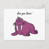 かわいい紫の海セイウチ子供たち自然漫画 ポストカード (正面)