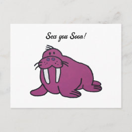 かわいい紫の海セイウチ子供たち自然漫画 ポストカード