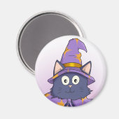 かわいい紫の漫画ウィザード子猫 マグネット (正面/裏面)