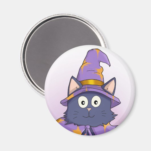 かわいい紫の漫画ウィザード子猫 マグネット (正面/裏面)