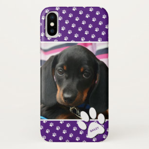 かわいい紫の犬を愛する人の写真集ペープリント iPhone X ケース