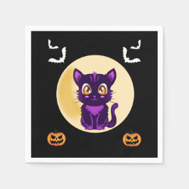 かわいい紫の猫の子どもハローウィンパーティ スタンダードカクテルナプキン