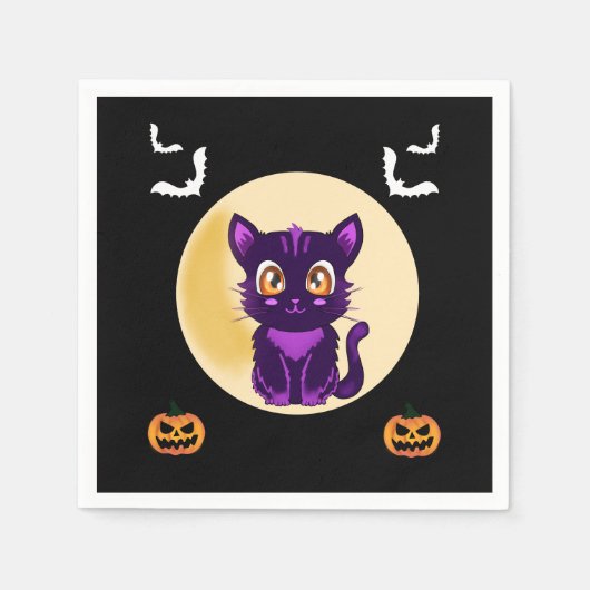 かわいい紫の猫の子どもハローウィンパーティ スタンダードカクテルナプキン (正面)