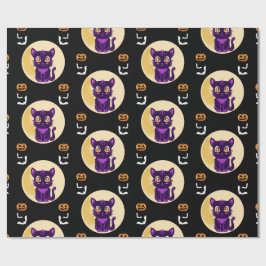 かわいい紫の猫の子どもハローウィンパーティ ラッピングペーパー