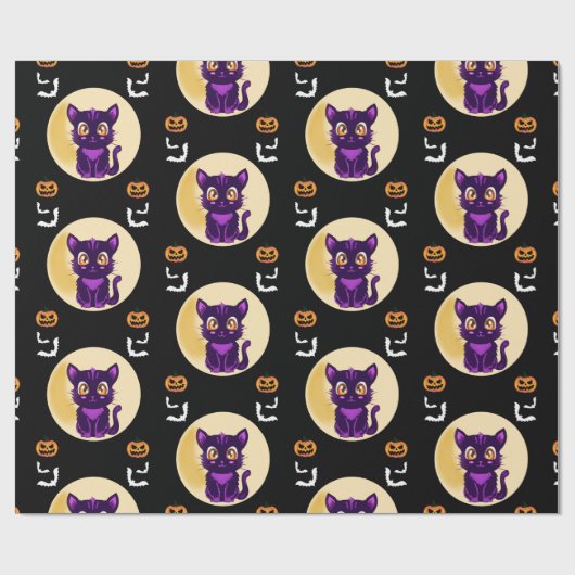 かわいい紫の猫の子どもハローウィンパーティ ラッピングペーパー (フラット)