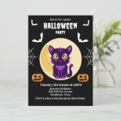 かわいい紫の猫の子どもハローウィンパーティ 招待状 (スタンド正面)