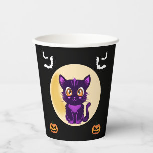 かわいい紫の猫の子どもハローウィンパーティ 紙コップ