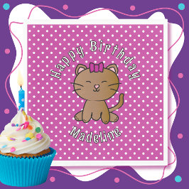 かわいい紫の猫の漫画かわいい子の誕生日パーティー スタンダードランチョンナプキン