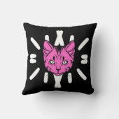 かわいい紫の猫オンホワイトストライプキャッツ黒モダン クッション (裏面)