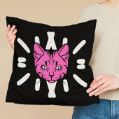 かわいい紫の猫オンホワイトストライプキャッツ黒モダン クッション