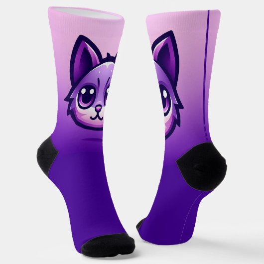 かわいい紫の猫 ソックス (傾斜あり)