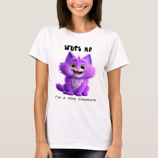 かわいい紫の猫 | 私は優しい生き物です Tシャツ (正面)