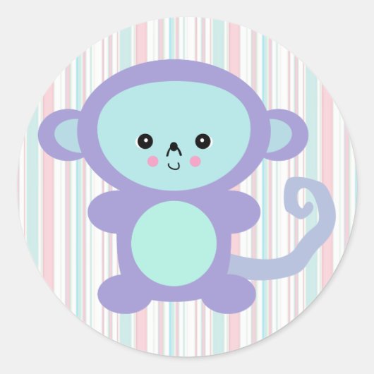 かわいい紫の猿 ラウンドシール (正面)