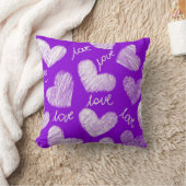 かわいい紫の白い落書きハートとラブスクリプト クッション (ブランケット)