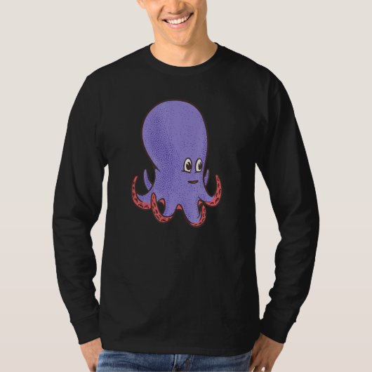 かわいい紫の笑顔のタコ Tシャツ (正面)