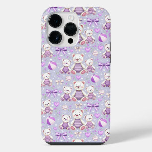 かわいい紫の縞模様のクマとおもちゃのシームレスデザイン iPhone 14 PRO MAXケース