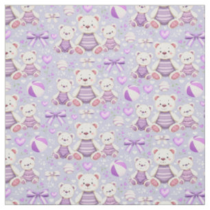 かわいい紫の縞模様のクマとおもちゃ シームレス ファブリック