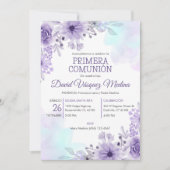 かわいい紫の花のファーストコミュニオン招待状 招待状 (正面)