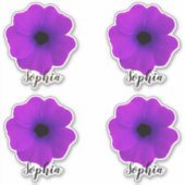 かわいい紫の花のモダンスクリプト名 シール (正面)