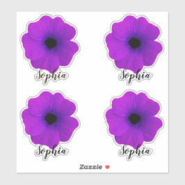 かわいい紫の花のモダンスクリプト名 シール