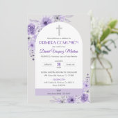 かわいい紫の花の第一聖体拝領の招待状 招待状 (スタンド正面)