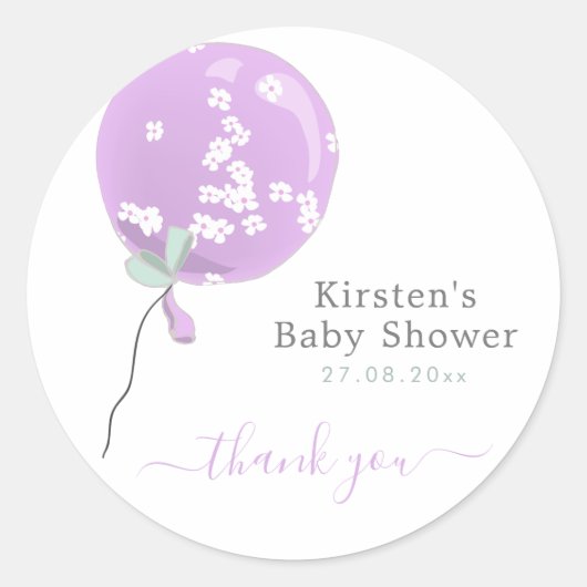 かわいい紫の花の風船 - ベビーシャワー感謝 ラウンドシール (正面)