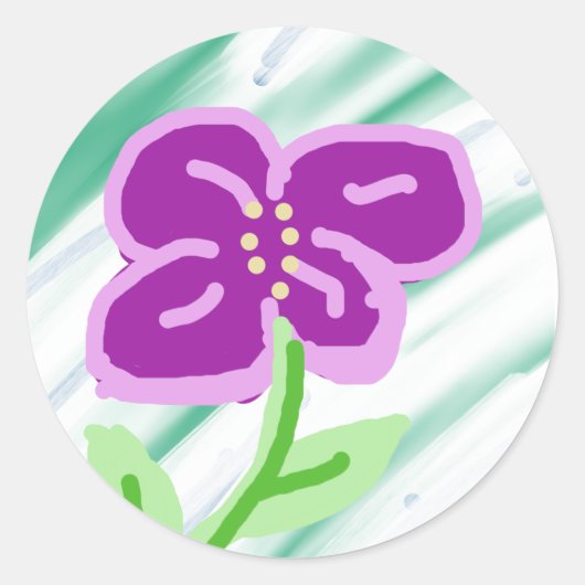 かわいい紫の花 ラウンドシール (正面)