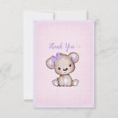 かわいい紫の茶色のクマ赤ちゃんシャワーありがとう サンキューカード (正面)