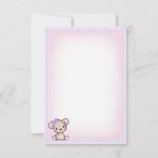 かわいい紫の茶色のクマ赤ちゃんシャワーありがとう サンキューカード (裏面)