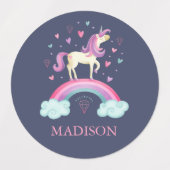 かわいい紫の虹の一角学校 ラベル (デザイン2)