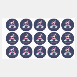 かわいい紫の虹の一角学校 ラベル