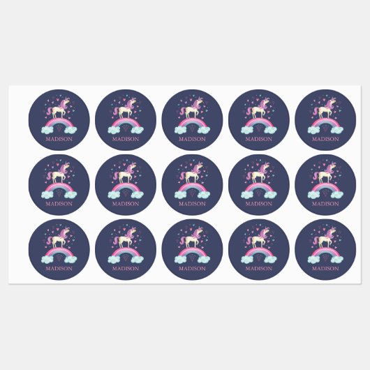 かわいい紫の虹の一角学校 ラベル (シート)