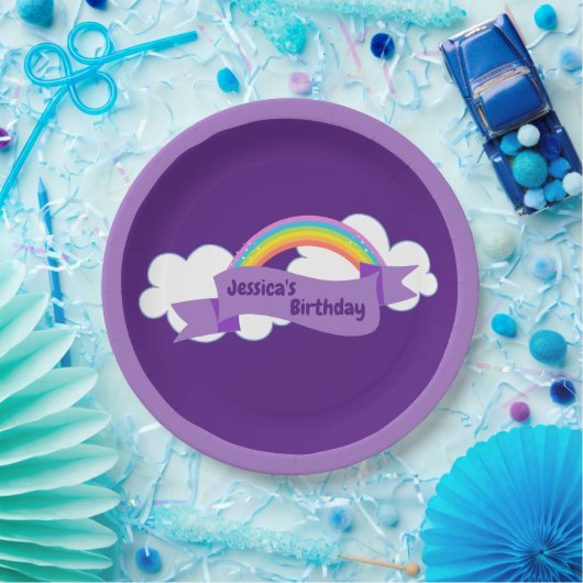 かわいい紫の虹の誕生会ガーリー ペーパープレート (パーティー)