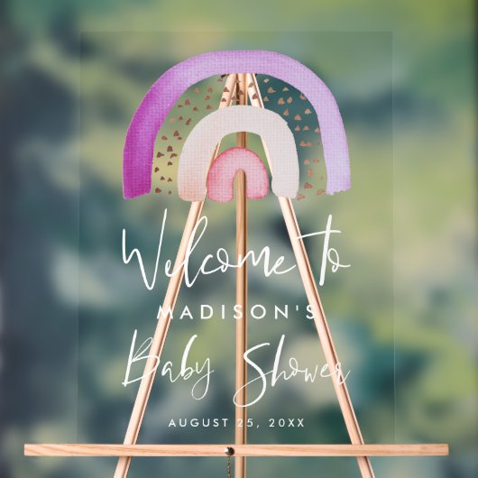 かわいい紫の虹の赤ちゃんシャワーへようこそ アクリルサイン (ニュートラル)