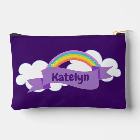 かわいい紫の虹パーソナライズされた アクセサリーポーチ (裏面)
