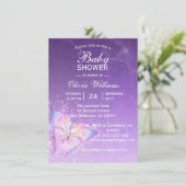 かわいい紫の蝶の赤ちゃんシャワーテンプレート 招待状 (スタンド正面)