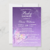 かわいい紫の蝶の赤ちゃんシャワーテンプレート 招待状 (正面)