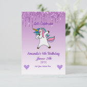 かわいい紫の輝くユニコーンの誕生日デザイン 招待状 (スタンド正面)